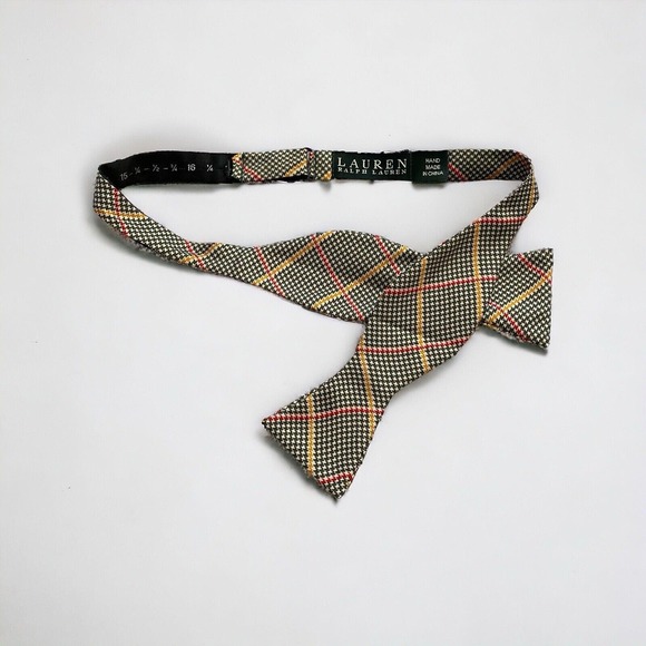 Lauren Ralph Lauren Other - Lauren Ralph Lauren Silk Green Red Yellow Houndstooth Mens Adjustable Bow Tie
